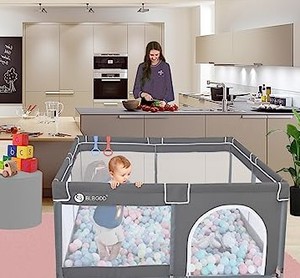 lot 1732 image: BLBGDD Baby Playpen 50x50 Gray (ball pit balls not included)
