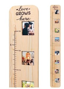 lot 1743 image: Solid Wood Growth Chart for Kids with Picture Frames, Height Measurement Ruler Milestone Markers, Foldable Kids Height Wall Chart, Birthday Keepsake Gift for Toddlers Boys Girls Room Wall Decor
