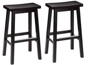 lot 1748 image: Amazonbasics Solid Wood Saddle Seat Kitchen Counter Barstools 29H Set Of 2