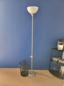 lot 15571 image: 71in Standing Lamp and a Black Basket Style Trash Bin
