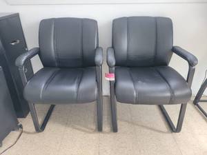lot 15579 image: Lot of 2 Armed Black Faux Leather Waiting Room Chairs