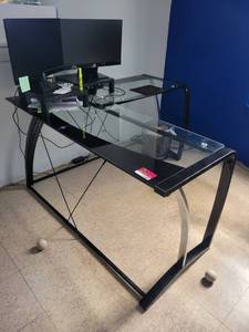 lot 15580 image: L-Shaped Glass Top Office Desk