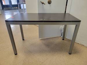 lot 15598 image: 48in Metal Students Desk W a Brown Wooden Laminate Work Top