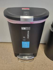lot 15601 image: Simple Human 50L CW1355 Semi-Round Black Plastic Step Trash Bin