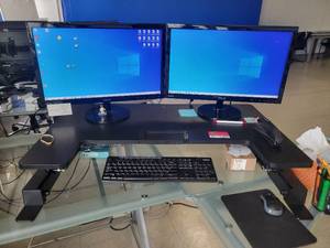 lot 15626 image: 36in Vivi Computer Stand W 2 Asus VS 228 Computer Monitors