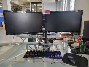 lot 15628 image: Lot of 2 Asus Computer Monitors W a Dual Desk Top Computer Mount&nbsp