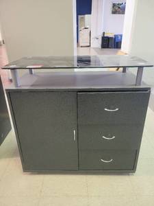 lot 15654 image: Black Speckled 3-Drawer Storage Cabinet W a Glass Top
