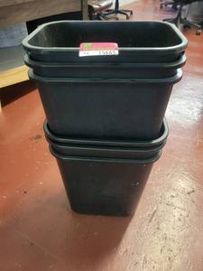 lot 15665 image: Lot of 6 Small Black Trash Bins, 15in H