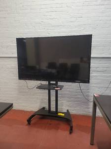 lot 15681 image: 60in Vizio 39 Tesla E601i-A3 Television on a Mobile TV Stand
