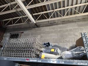 lot 47028 image: Contents of Shelf Including 18 Pallet Racking Wire Decking, Shingle Liner, Packing Blankets and More