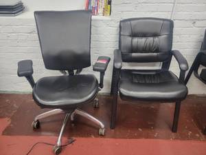 lot 15697 image: Black Faux Leather Armed Waiting Room Chair and a Black Rolling Office Chair