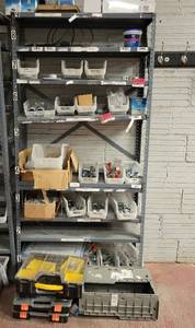 lot 15715 image: Contents of Shelf - TP Link 8-Port Gigabit Easy Smart PoE Switches, 2in Cover Plates, Hardware Organizers, and More