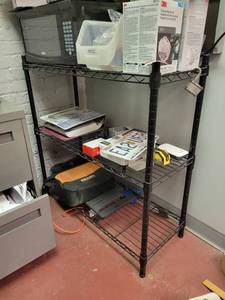 lot 15744 image: Black 3-Tier Shelf W Contents