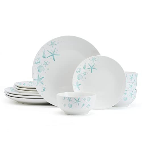 lot 7462 image: Studio Nova Tahiti Coastal 12 Piece Dinnerware Set, Service for 4, Multicolored