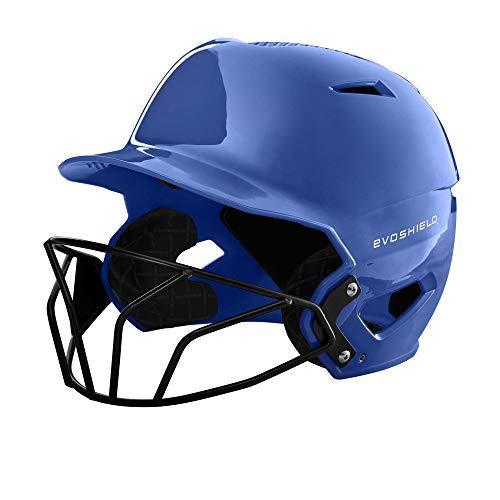 lot 7477 image: EvoShield XVT Gloss Batting Helmet with Facemask - Royal, Intermediate Size YH