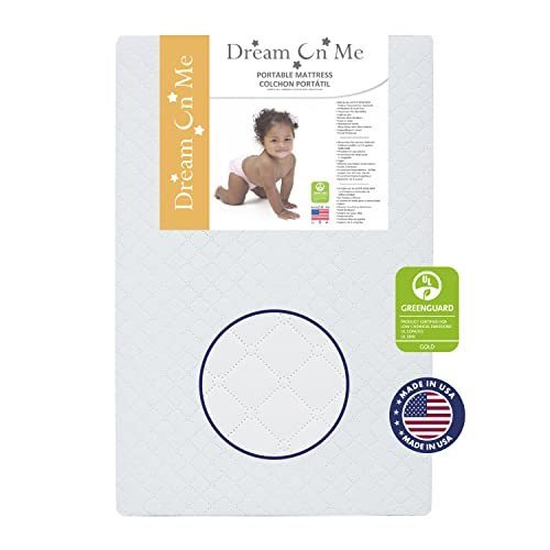 lot 7526 image: Dream On Me Holly 3 Fiber Portable, Greenguard Gold Certified, Waterproof Vinyl Cover, Lightweight Mini Crib Mattress, White