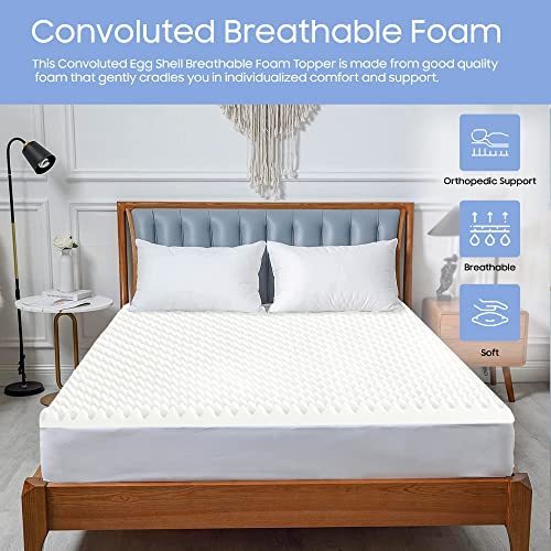 lot 8029 image: Greaton Breathable 2-inch Convoluted Egg Shell Foam Mattress Topper  Toppers for Mattresses Adds Ultimate Comfort, Reduces Back Pain, Perfect Body Support, Maintain Proper Posture, Twin, White
