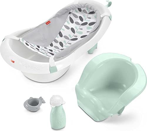 lot 6845 image: Fisher-Price Baby To Toddler Bath 4-In-1 Sling N Seat Tub With Removable Infant Support And 2 Toys, Climbing Leaves