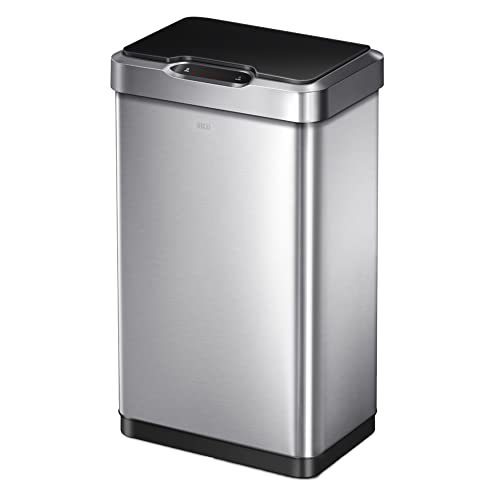 lot 6988 image: EKO Mirage-T 50 Liter  13.2 Gallon Touchless Rectangular Motion Sensor Trash Can, Brushed Stainless Steel Finish