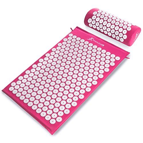 lot 9017 image: ProsourceFit Acupressure Mat and Pillow Set for BackNeck Pain Relief and Muscle Relaxation, Pink