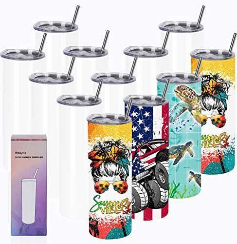 lot 9036 image: Wzaytia 12 Pack Sublimation Tumblers 20 Oz Skinny Straight, Stainless Steel Sublimation Skinny Tumblers Blank, Individually Gift Boxed, Insulated Skinny Tumbler Sublimation