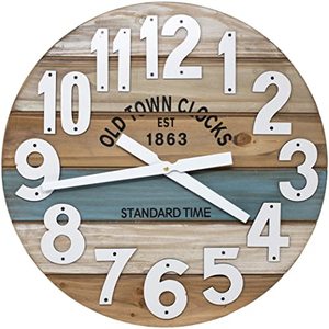 lot 1707 image: Oldtown Clocks 24 Wooden Multi-Color Maritime Coastal Beach Large Number Wall Clock (Blue, 24 inch)