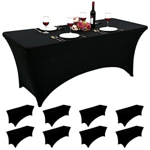lot 1710 image: 8 Pack Stretch Spandex Table Cover for 6ft Folding Tables Black Tablecloth Fitted Tablecloths for Rectangular Tables Polyester Washable Tablecloths Protector for Parties,Trade Shows,Banquet,Cocktail