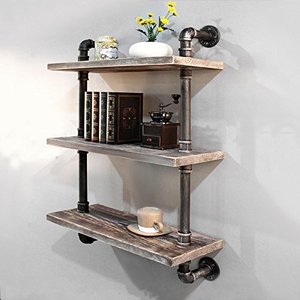 lot 1714 image: Industrial Pipe Bookcase Wall Shelf,Rustic Floating Wood Shelves Shelving (24)