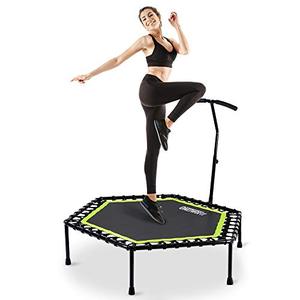 lot 1715 image: ONETWOFIT 48 Silent Mini Trampoline with Adjustable Handle Bar Fitness Trampoline Bungee Rebounder Jumping Cardio Trainer Workout for Adults or Kids