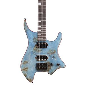 lot 1717 image: Leo Jaymz 6 Strings Headless Electric Guitar - Full Scale Travel Guitar - Ash Body and 5 piece Maple Neck - Customized Pickups (Blue)