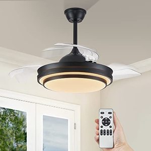 lot 1719 image: LEDIARY 42 Inch Retractable Ceiling Fans with Lights and Remote, Bladeless Ceiling Fans with LED Lighting, Smart Modern Ceiling Fan, Stepless Color Changeable, Dimmable, Timer Setting - Black