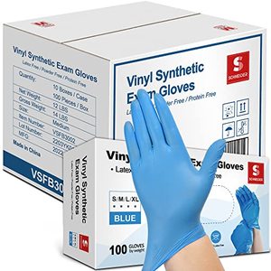 lot 1723 image: Schneider Vinyl Synthetic Exam Gloves, Blue, 4mil, Gloves Disposable Latex-Free, Medical Gloves, Cleaning Gloves, Food-Safe for Cooking & Food Prep, Powder-Free, Non-Sterile, 1000-ct Case (Medium)