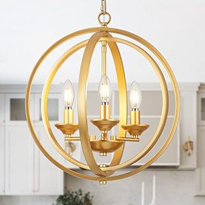 lot 1733 image: CWarmozy Gold Orb Chandelier Modern 3-Light Globe Hanging Pendant Light Fixtures for Dining Room Kitchen Bedroom Bathroom and Entryway