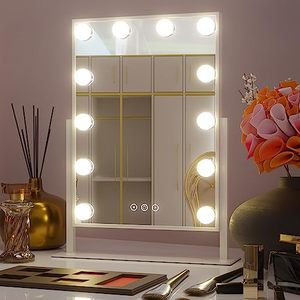 lot 1734 image: Jamdok Hollywood Vanity Mirror with Lights,Makeup Mirror with 12 Dimmable Bulbs Lights,Detachable 10X Magnification Mirror,Smart Touch Control,3 Colors Light,360 Degree Rotation,White