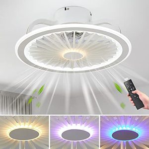 lot 1737 image: Low Profile Ceiling Fans with Lights, Modern Enclosed Ceiling Fan Indoor with Remote Control, 18 Small Flush Mount Ceiling Fan with 3 Color LED Dimmable and Invisible Blades for Bedroom Living Room