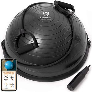 lot 1750 image: URBNFit Half Balance Ball - Yoga Ball Balance Trainer for Core Stability & Full Body Workout at Home or Gym - Resistance Bands, Pump and Exercise Guide Included - Black