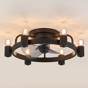 lot 1935 image: LEDIARY Low Profile Ceiling Fans with Lights Black, Flush Mount Ceiling Fan with Light, Modern Farmhouse Industrial Rustic Small Ceiling Fan with Remote Bedroom, Kitchen, Home