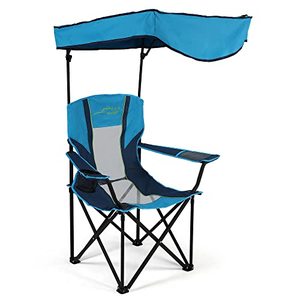 lot 1945 image: FAIR WIND Oversized Camping Lounge Chair with Adjustable Shade Canopy for Outdoor Sports Heavy Duty Quad Fold Chair Arm Chair - Blue Green