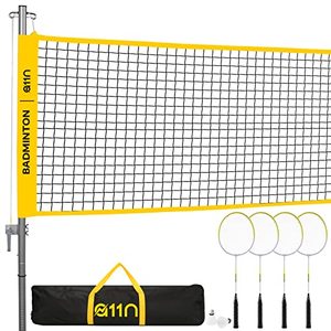 lot 1756 image: A11N Outdoor Badminton Set - Includes Anti-Sag Net, 4 Rackets, 2 Shuttlecocks, and Carrying Bag - for Backyard, Beach, and Park