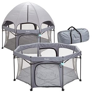 lot 1770 image: hiccapop XL 69 Outdoor Baby Playpen with Canopy, Deluxe Portable Playpen for Babies and Toddlers with Dome, Sun-Shades, Padded Floor  Pop Up Playpen for Beach or Home, Outdoor Playpen for Baby