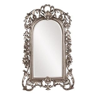 lot 1774 image: Howard Elliott Sherwood Hanging Accent Wall Mirror, Ornate Arched Antique Silver Resin Frame, Arch Shape Mirror for Home, Living Room, Entryway, 14 x 22 Inch