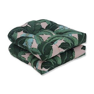 lot 1782 image: Pillow Perfect - 617800 OutdoorIndoor Swaying Palms Capri Tufted Seat Cushions (Round Back), 19 inch X 19 inch, GreenBlue, 2 Pack