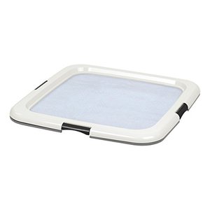 lot 1787 image: IRIS USA 23.0 x 22.75 Square Pee Pad Holder, Pet Puppy Small Medium Dog Incontinence Potty Training Pad Tray, Dark Gray