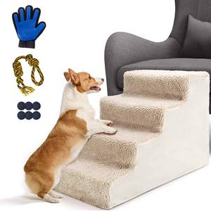 lot 1793 image: Kphico Dog Stairs for High Beds,Non-Slip Dog Steps 4 Tiers,16 High Plastic Doggy Steps with Removable Cover Holds Up to 50 lbs,Best for Older Cats and Injured Dogs,Khaki