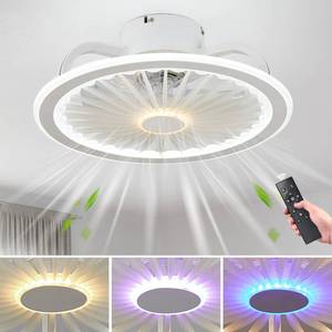lot 1801 image: Low Profile Ceiling Fans with Lights, Modern Enclosed Ceiling Fan Indoor with Remote Control, 18 Small Flush Mount Ceiling Fan with 3 Color LED Dimmable and Invisible Blades for Bedroom Living Room