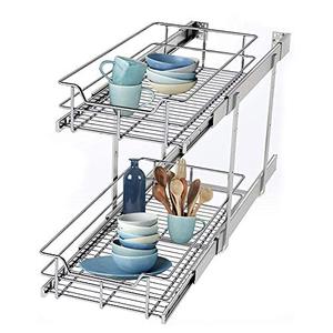 lot 1805 image: STORKING 2 Tier Wire Basket Pull Out Shelf Drawer Storage Organizer for Kitchen Base Cabinets Chrome-Plating (20 x 22 x 15.4 Inch, 2 Tier)