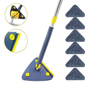 lot 1816 image: Shine Mop-Triangle Mop with Long Handle, Cleaning Spin Mop, 360° Rotatable Adjustable, Long Window Squeegee Mop, 6 Reusable Washable Mop Padsmops for FloorCeilingCornerGlassCarSkirting (Blue)