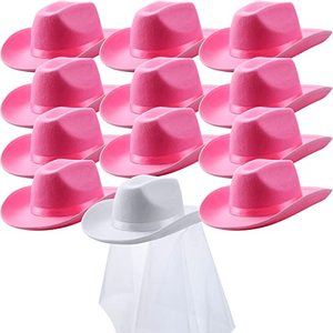 lot 1822 image: Unittype 12 Pcs Cowgirl Hats Bride Cowboy Hats Western Style for Bachelorette Party Country Wedding Engagement Bridal Shower (Pink, White, Classic Style)