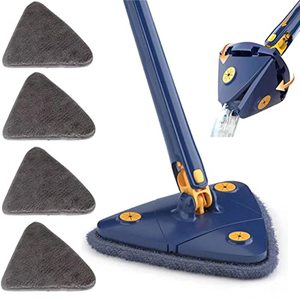 lot 1824 image: JHLAYKG 360 Degree Rotatable Adjustable Cleaning Mop,52.1 Telescopic Triangular Mop with Automatic Water Squeezing Function for Floor Window Ceiling,with 4 Replacement Microfiber Pads (Blue)