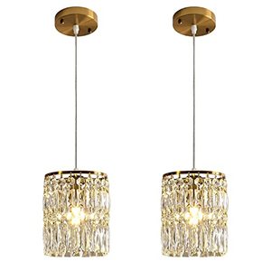 lot 1828 image: KJLARS Crystal Chandelier Raindrop Modern Island Pendant Lights Gold Linear Hanging Ceiling Lamp Fixture for Kitchen Island Hallway Dining Room Bedroom Living Room (2-Pack)